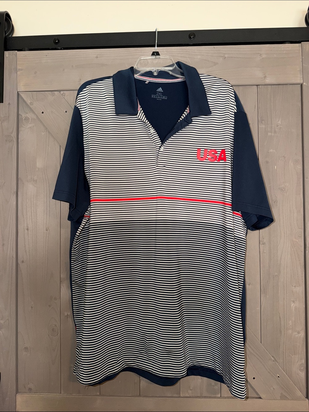 adidas Navy, White & Red USA Striped Polo